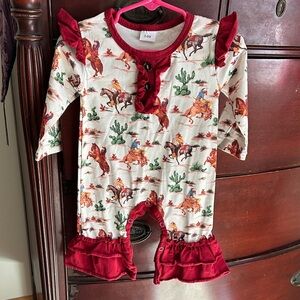 Cowboy Print Baby Romper with Red Accents